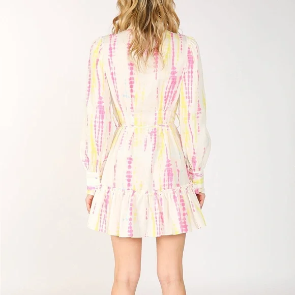 NWT Beulah Women's SZ L Shirt-dress Tie-Dye Bishop Sleeve Tiered Preppy Dress - Picture 3 of 9